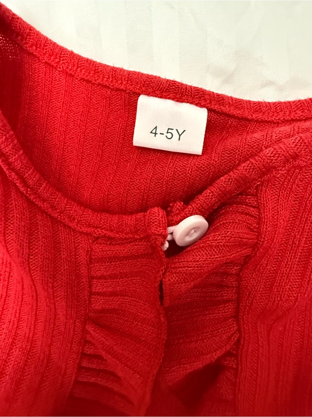 Denim & Strawberry Pink Tulle Dress with Red Ruffle Cardigan - Picture 6 of 6